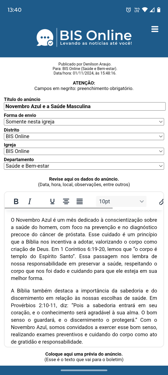 Envio de Anúncio Envio de Anúncio